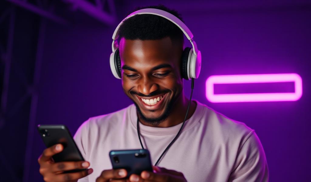 Creator with headphones smiling